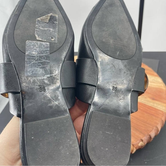 H&M Black Faux Leather Point Toe Open Vamp Tortoise Mules Flats Slides, 36 5-5.5 - Picture 6 of 6